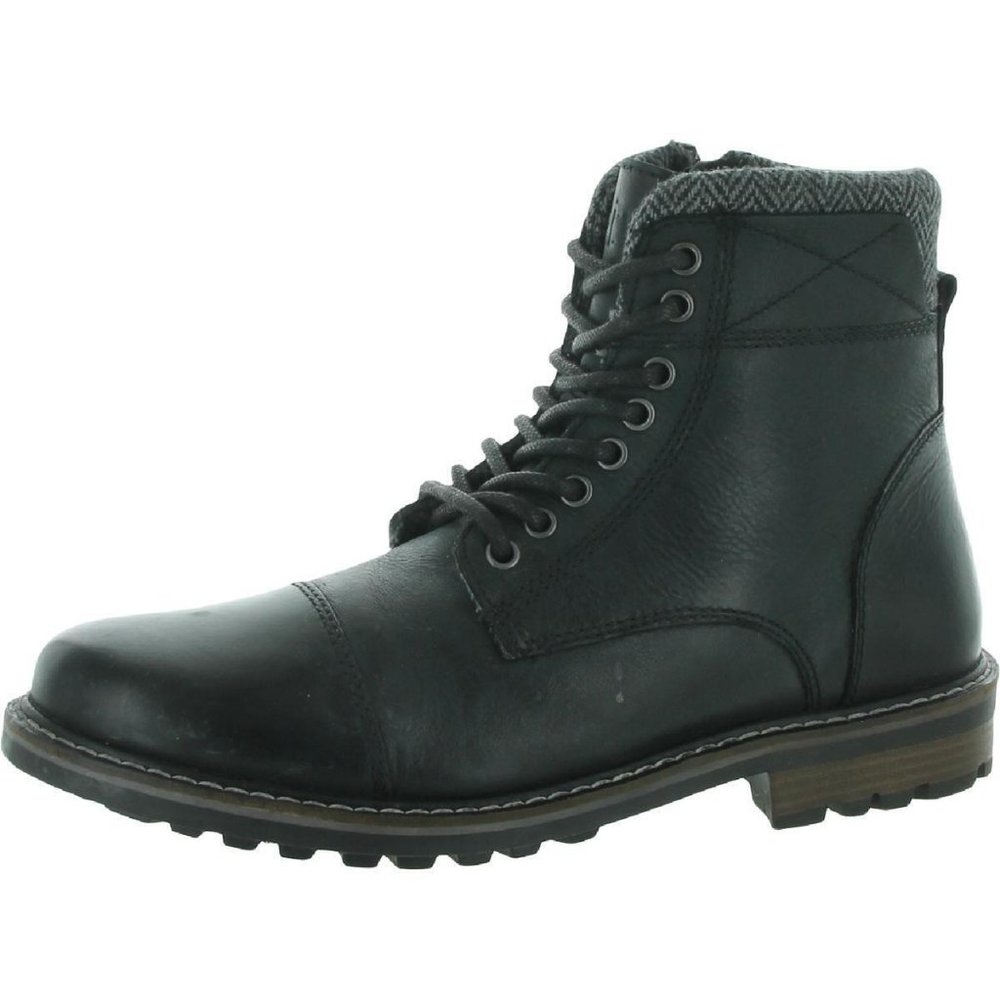 Crevo Mens Camden Black Leather Zipper Work Boots Shoes 9.5